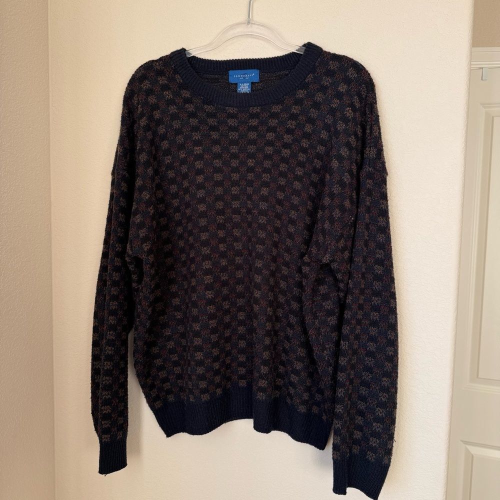 Towncraft Vintage Textured Knit Sweater XL | Brown Black Acrylic Crewneck